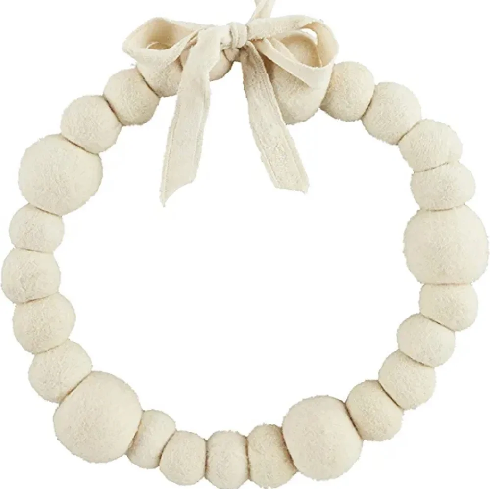 Mud Pie White Felt Pom Ball Wreath, 15